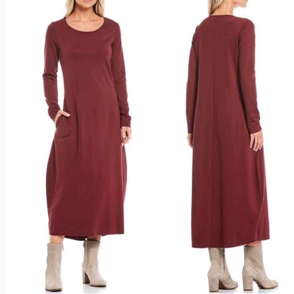 Bryn Walker Philippa Organic Cotton Midi Dress in Burgundy Sz S